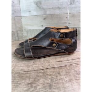 Bed Stu Soto Leather Sandals Black Rustic Gladiator Flat Rear Zip Shoes Womens